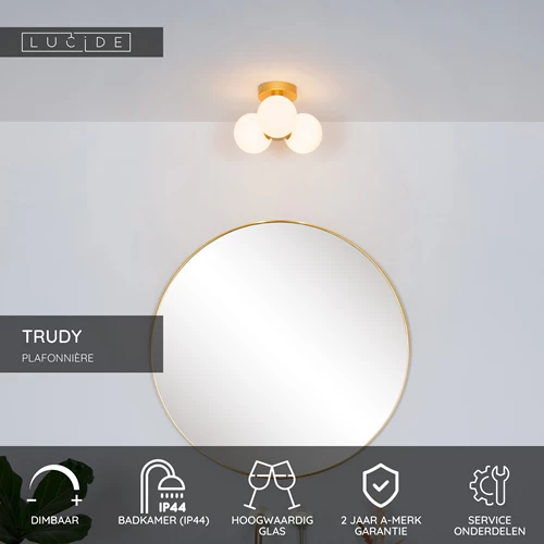 Lucide TRUDY - Plafonnière Badkamer - Ø 28 cm - 3xG9 - IP44 - Mat Goud / Messing - USP